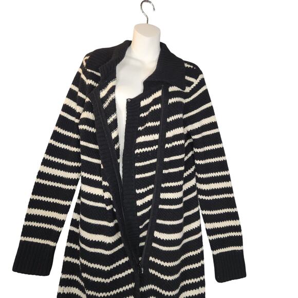 Moda International Womens M Wool Long Cardigan Sweater Duster Striped Zip Knit - Picture 4 of 13